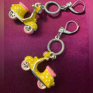 Betsey Johnson Yellow & Pink Scooter Earrings, Excellent Condition!!!